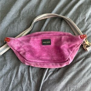 Parker Thatch Cross Your Heart Sling Pink Suede Crossbody Bag